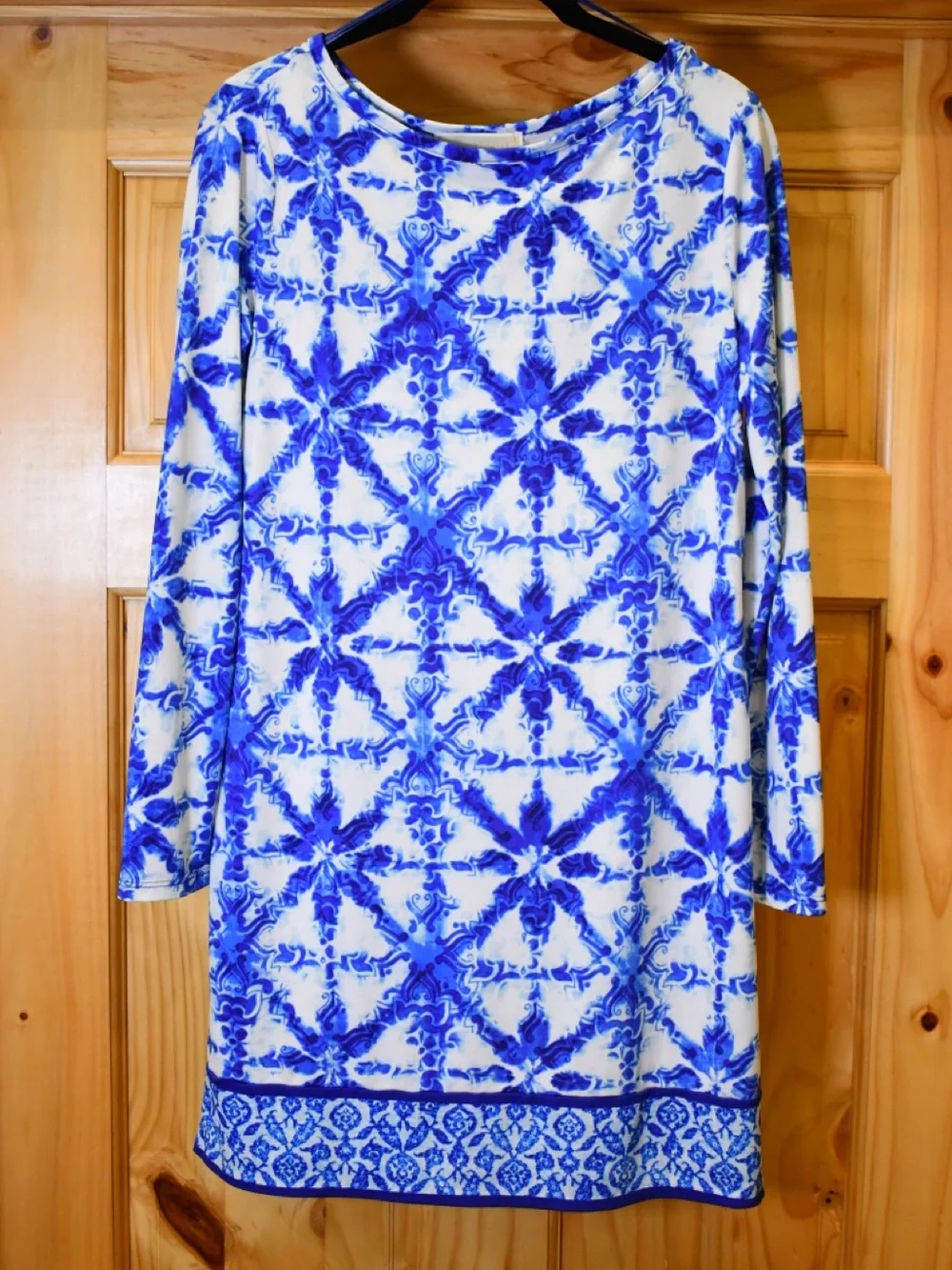 Michael Kors Blue & White Printed 3/4 Sleeve Mini Shift Dress P/M